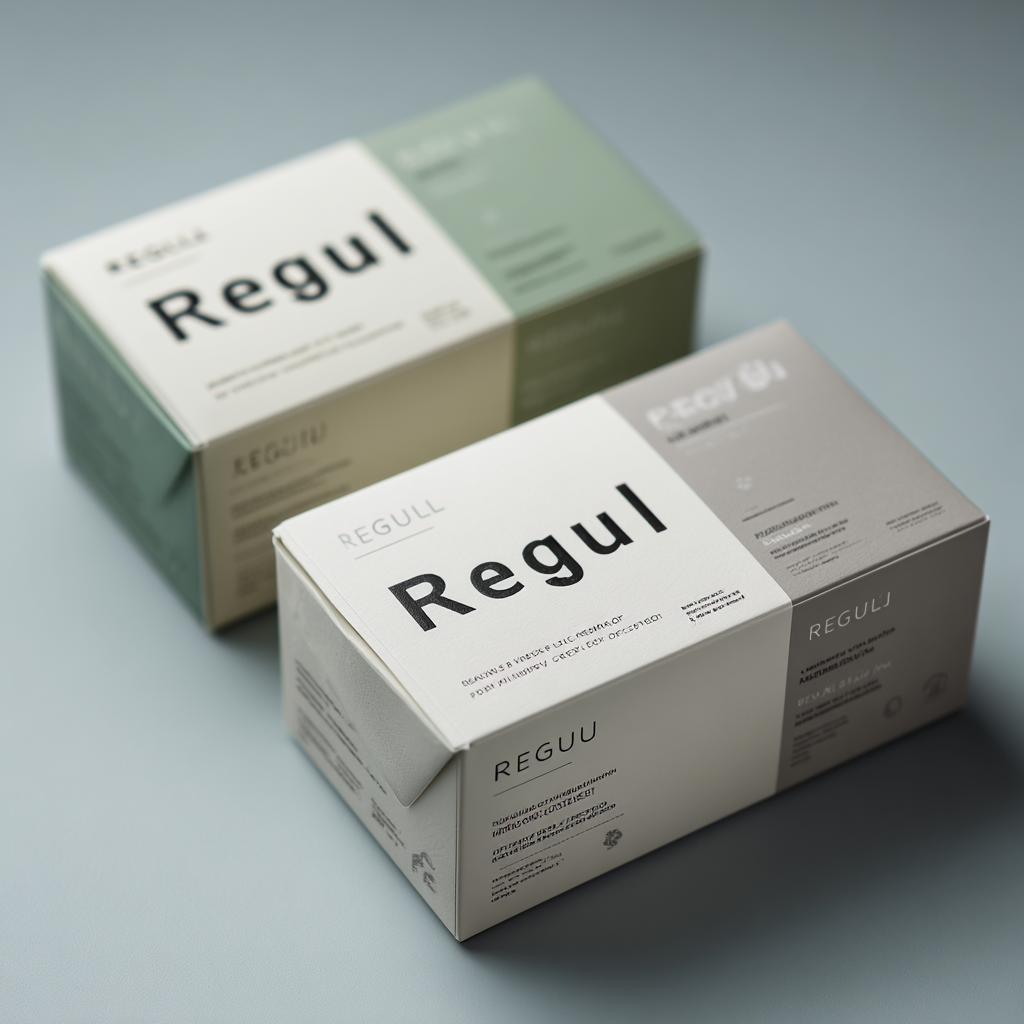 Regul product package on neutral background showing blue and white capsule bottle